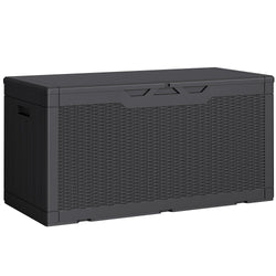 Greesum Outdoor Storage Box 100 Gallon Storage Bin with Lid for Patio Furniture, Garden Tools, Pool Supplies, Lockable, Waterproof and UV Resistant, Black