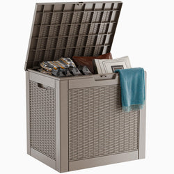 MAIUSCOLI 31 Gallon Outdoor Deck Box,Storage Lockable Waterproof Patio Furniture,Garden Tools,Cushions,Pool Accessories Outside Storage Resin Box(Grey)