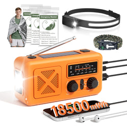 Emergency Radio Hand Crank Solar, 5000mAh/18500mWh Emergency Weather Radio, Solar Crank Radios with NOAA/AM/FM, Rechargeable Headlight, Thermal Blanket, Paracord Bracele, for Outdoor & Home