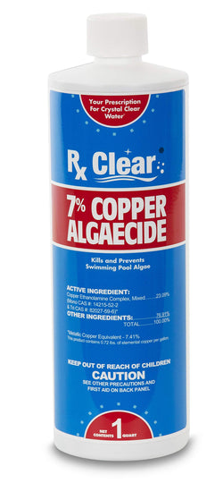 Rx Clear 7% Copper Algaecide | Kills and Prevents Algae for In-Ground and Above Ground Swimming Pools | Safe Formula for Swimmers | One Quart Bottles | Single Pack