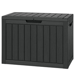 NUNU LAB Outdoor Storage Box, 45 Gallon Outside Deck Box Waterproof, Resin Outdoor Storage Cabinet With Lockable Lid, Backyard Storage Bench For Garden Tools, Patio Cushions, Pool Tools, Black