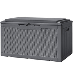 Greesum 100 Gallon Resin Deck Box Large Outdoor Storage with Cushions for Patio Furniture, Garden Tools, Pool Supplies, Weatherproof and UV Resistant, Lockable, Gray