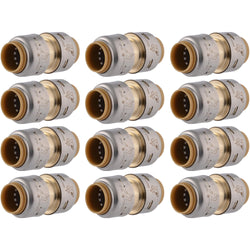 SharkBite Max 1/2 Inch Coupling, Made in the USA, Pack of 12, Push to Connect Brass Plumbing Fitting, UR008