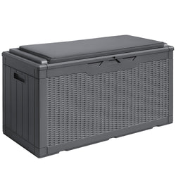 Devoko 100 Gallon Waterproof Large Resin Deck Box Outdoor Storage Box Indoor Lockable Storage Container with Cushion for Patio Furniture Garden Pool Cushions (Grey)