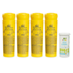 FROG Serene Replacement Bromine Cartridges for use with Hot Tub FROG Serene Floating Sanitizing System with 50 Test Strips - Prefilled for Quick & Easy Hot Tub Maintenance - 4 Pack