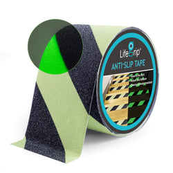 LifeGrip Anti Slip Traction Tape with Glow in Dark Green, 4 Inch x 38 Feet - Best Grip, Friction, Abrasive Adhesive for Stairs, Tread Step, Indoor and Outdoor, Green/Black (4 inch X 38 feet)