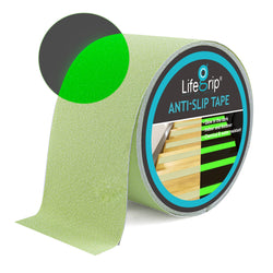 LifeGrip Anti Slip Traction Tape with Glow in Dark Green, 4 Inch x 38 Feet - Best Grip, Friction, Abrasive Adhesive for Stairs, Tread Step, Indoor and Outdoor, Luminous Green (4 inch X 38 feet)