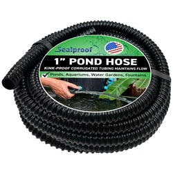 Sealproof 1" Dia. Corrugated Pond Tubing 1-Inch ID, 20 FT Length, Black PVC Kinkproof Strong Flex Tubing Made in USA