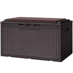 Greesum 100 Gallon Resin Deck Box Large Outdoor Storage with Cushions for Patio Furniture, Garden Tools, Pool Supplies, Weatherproof and UV Resistant, Lockable, Dark Brown