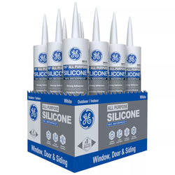 GE All Purpose Silicone Caulk, White, 10.1 fl oz Cartridge, 12 Pack - 100% Waterproof Silicone Sealant, Stronger Adhesion, Freeze & Sun Proof