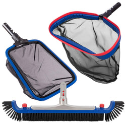 POOLAZA Deluxe Swimming Pool Cleaning Kit Including 20'' Pool Brush Head & Heavy Duty Pool Nets for Cleaning (17.5''Pool Net Skimmer & Semi-deep Ultra Fine Mesh Pool Skimmer Net with Aluminum Frame)