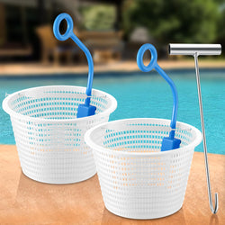 Dunkive 2Pcs 8" Pool Skimmer Basket with Handle, Universal Swimming Plastic Skimmer Replacement Basket for Inground Pool, Skim Filter Remove Leaves and Debris, Keep Hands Clean(Blue)