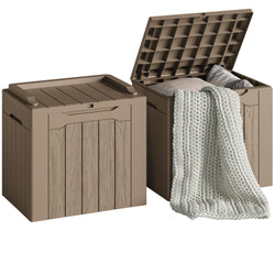 Devoko 30 Gallon Resin Deck Box 2 Pack Outdoor Indoor Waterproof Storage Box for Patio Furniture Pool Accessories Storage for Cushion Garden Tools (Light Brown, 2 Pack)