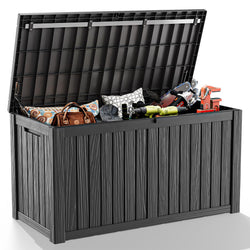 MAIUSCOLI 180 Gallon Outdoor Deck Box,Storage Lockable Waterproof Patio Furniture,Garden Tools,Cushions,Pool Accessories Outside Storage Resin Box(Black)