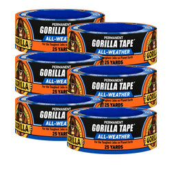 Gorilla All Weather Duct Tape, Black, 1.88" x 25 yd (Pack of 6) - UV and Temperature Resistant Waterproof Tape for Outdoor Repairs