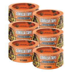 Gorilla Crystal Clear Tape, 1.88” x 18 yd (Pack of 6) - Weather Resistant for Indoor or Outdoor Projects and Repairs