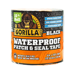 Gorilla Waterproof Patch & Seal Tape, Black Tape, 4" x 10' (Pack of 2) - Permanent Weather Resistant Seal for Leaks and Repairs