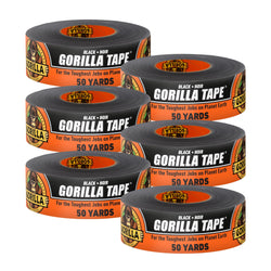 Gorilla Duct Tape, Black Tape, 1.88" x 50 yd (Pack of 6) - Heavy Duty and Weather Resistant for Indoor or Outdoor